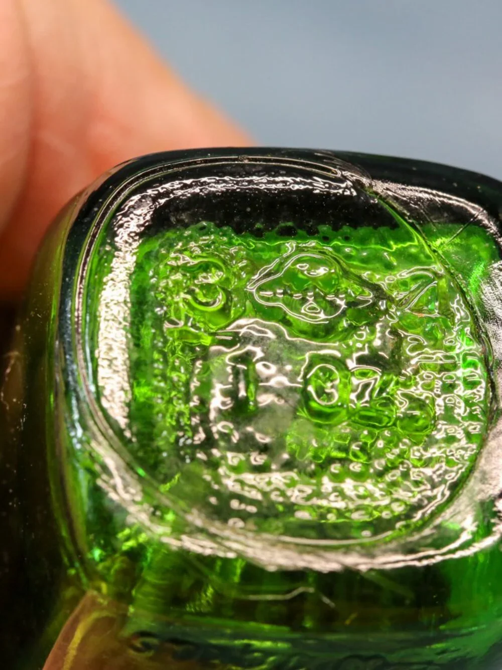 Vintage Green Glass Pill type bottles with inscriptions.  1 oz.